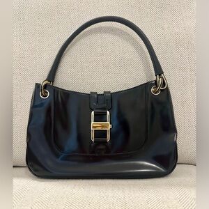 Vintage Gucci Black Patent Shoulder Bag with Gold Hardware- Authenticated